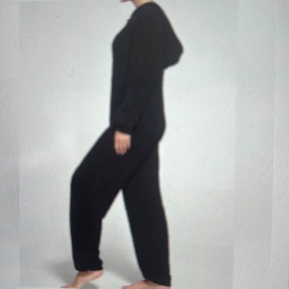 Skims Cozy Black Hooded Fleece Onesie